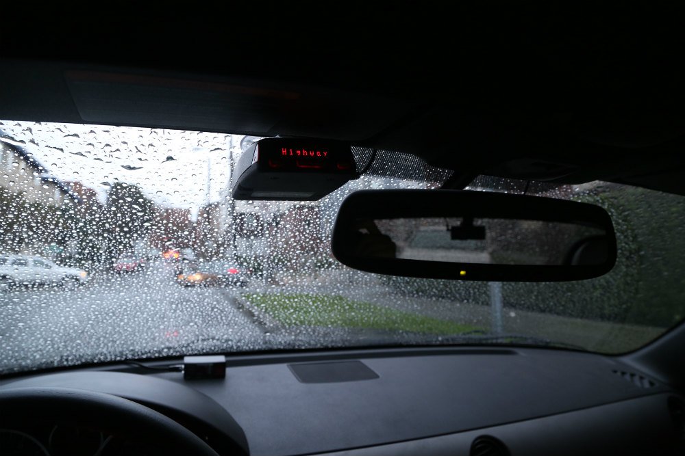 Magnum mounted high on windshield