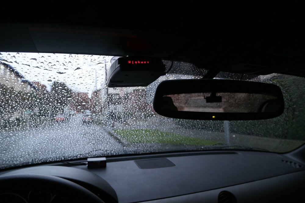 Redline mounted high on windshield