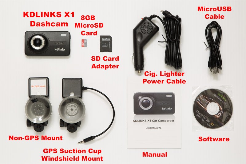 KDLINKS X1 Dashcam everything included labeled 800