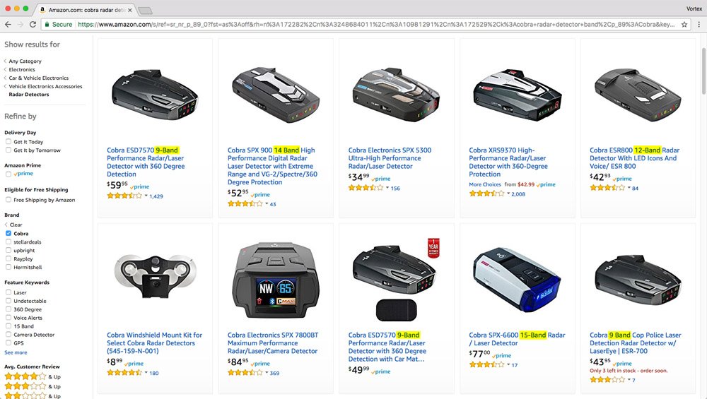 Cobra Radar Detector Comparison Chart