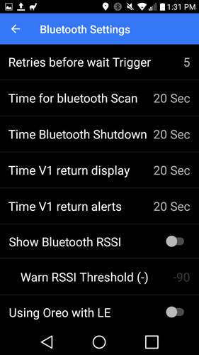 V1Driver Android Bluetooth Settings Part 2