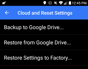 V1Driver Android Cloud and Reset Settings