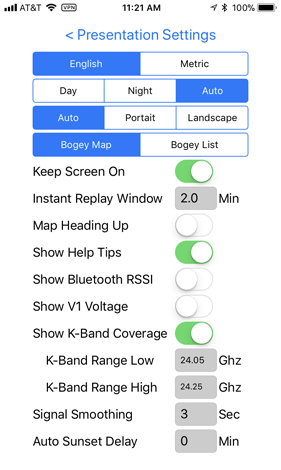 V1Driver Presentation Settings