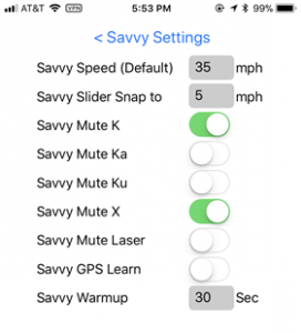 V1Driver Savvy Settings