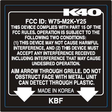 K40 LNA remote FCC label