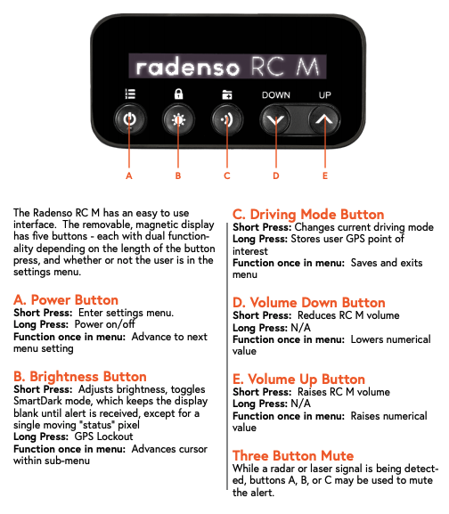 Radenso RC M Interface and Buttons