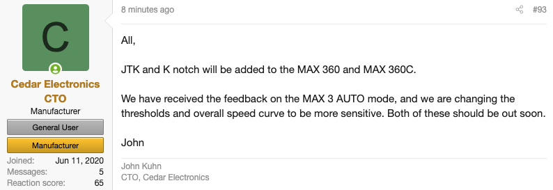 RDF Max 3 Auto Mode Firmware Update Coming