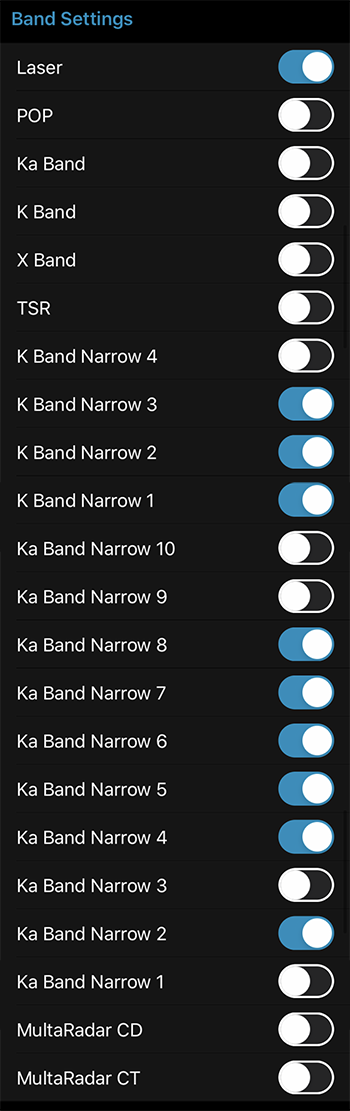 Redline 360c Escort Live Band Settings