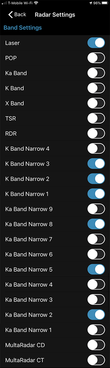 Max 3 Band Settings in Escort Live