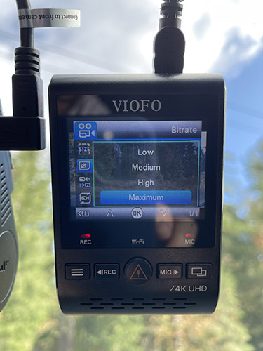 Viofo A129 Pro bitrate options