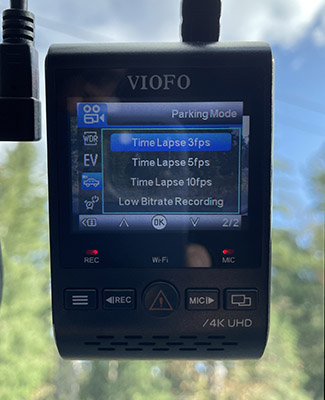 Viofo A129 Pro timelapse and low bitrate parking recording