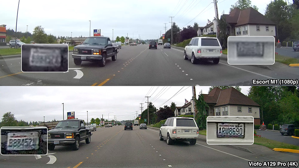 Escort M1 vs Viofo A129 Pro license plate comparison