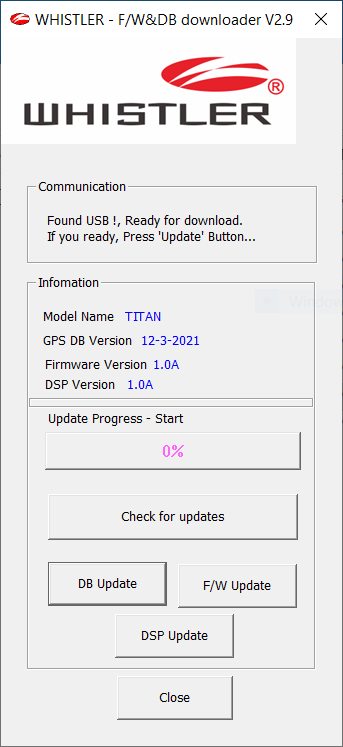 Screenshot of Titan update software