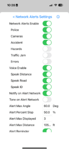 V1Driver Network Alerts Settings