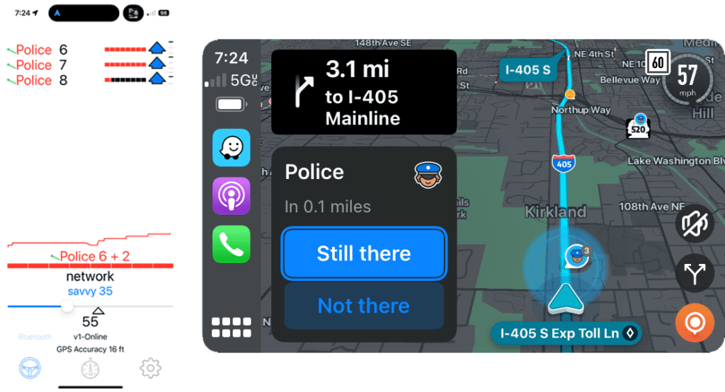 V1Driver and Waze CarPlay, police spotted ahead