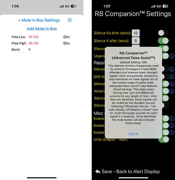 V1Driver vs R8 Companion, Boxes vs. Advanced False Assist