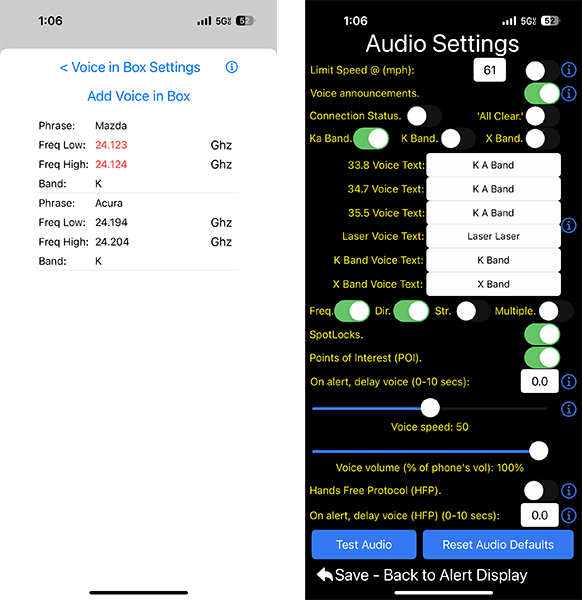 V1Driver vs R8 Companion, Voice Alerts