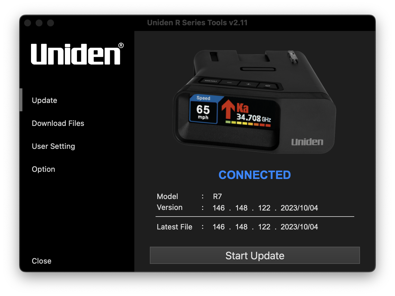 Uniden R7 update software 1.46