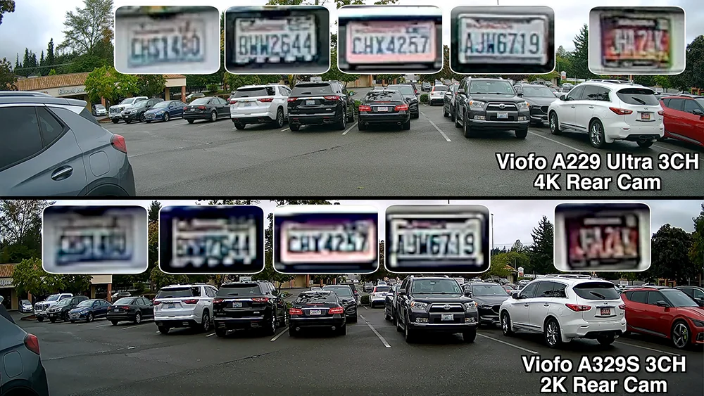 Viofo A229 Ultra vs A329S Rear cam license plate detail comparison