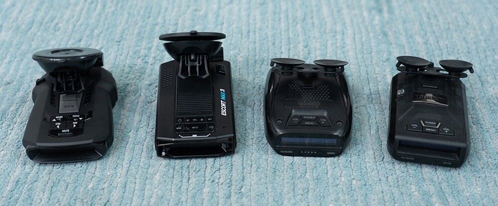 Cobra RAD 700i, Escort Max 3, Uniden DFR7, and Uniden R3